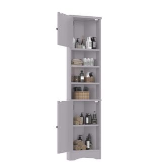 STILVORA Armario De Ba&ntilde;o Esquinero Con 2 Puertas, 3 Nichos Y Estantes Ajustables, En Mdf, Gris, 37 X 24.5 X 170 Cm