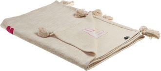 Beliani Manta De Algod&oacute;n Beige Rosa Blanco 130 X 180 Cm Hecho A Mano Llama Nandyal