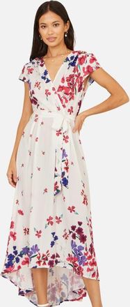 Yumi Floral Mirror Dip Hem Wrap Dress in Ivory at Nordstrom, Size 12