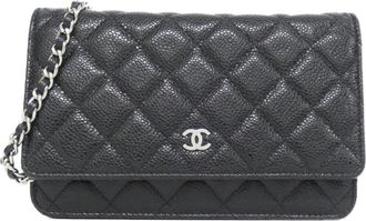 Chanel Black Bordeaux Grained Calfskin Chain/Shoulder Wallet (Pre-Owned)