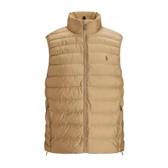 Ralph Lauren Jassen, Heren, Bruin, M, Leer, Lichtbruin Gewatteerd Vest