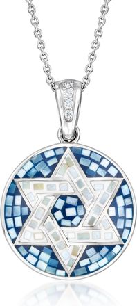 Ross-Simons Mother-Of-Pearl Star Of David Mosaic Pendant Necklace With. White Zircon in Sterling Silver