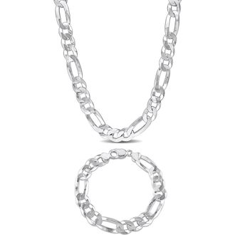 Delmar Mens Flat Figaro Chain Necklace & Bracelet Set in White at Nordstrom Rack