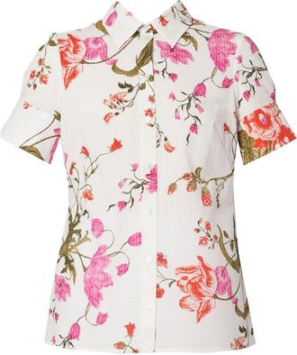 Erdem floral-print seersucker shirt - women - Cotton - 8 - White
