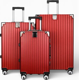 Infinity Leather Rode hardshell koffer Dubbele 4-wiel ABS bagage Cabine Koffers