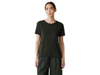Eileen Fisher Round Neck T-Shirts Womens T Shirt Seaweed : XS, Cotton/Jersey