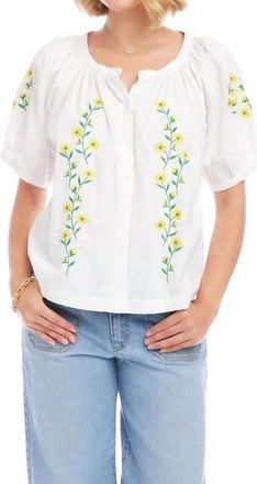 Karen Kane Embroidered Peasant Top In Off White