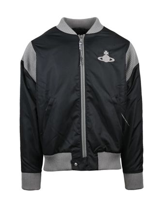 Vivienne Westwood Stripped Cyclist Bomber Coat With Contrasting Lining And Ribbed Details