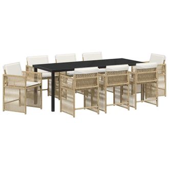 vidaXL Conjunto De Comedor De Jard&iacute;n 9 Pcs Beige Rat&aacute;n Sint&eacute;tico Vidaxl