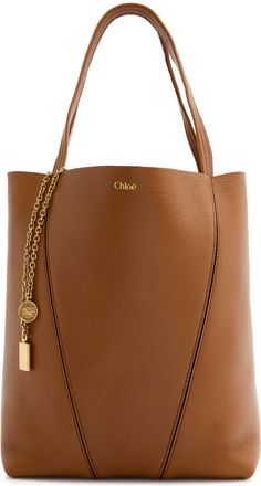 Chlo&eacute; Spin Medium Grained Leather Tote - Brown - One Size