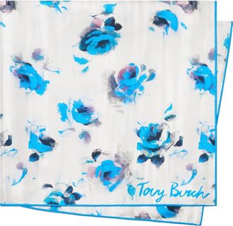 Tory Burch Floral Rose Square Silk Neckerchief in Blue Roses Neckerchief Blue at Nordstrom