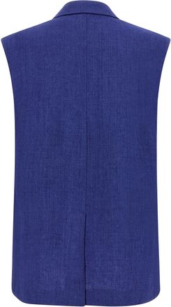 Max Mara Womens Blue Linen Sleeveless Jacket Clothing