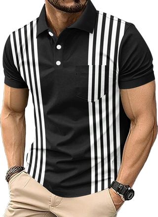 Generic Mens Casual Polo Shirts Short Sleeve Fashion Golf Shirt Classic Striped Slim Fit T-Shirts (UK, Alpha, 3XL, Regular, Regular, 15)