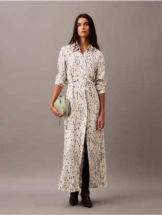 Calvin Klein Womens Viscose Twill Maxi Shirt Dress - White - 0