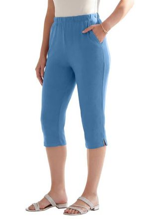 Roaman's Plus Size Soft Knit Relaxed Pull-On Capri Pant in Dusty Indigo at Nordstrom, Size Medium