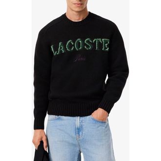 Lacoste Intarsia Logo Wool Crewneck Sweater in Black/Liamone at Nordstrom, Size 3