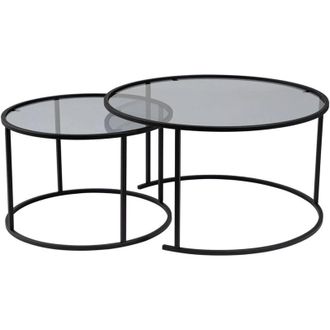 Dmora Juego De 2 Mesas De Centro Ragalna, Mesa De Centro Baja, Revistero Para Sof&aacute;, Estante De La Sala De Estar, 80x80 H43 Cm, Negro Y Transparente - Dmora