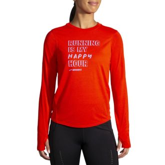 Brooks Womens Distance Graphic Long Sleeve Shirt In Jamberry/happy Hour