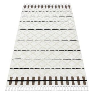 RugsX Tappeto Sevilla Y611a Traliccio, Diamanti Maro / Bianca Frange Berbero Marocchino Shaggy White 180x270 Cm