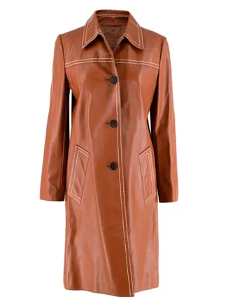 Prada Tan Topstich Leather Coat Size XS