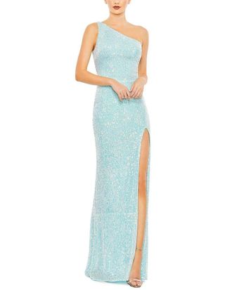 Mac Duggal Sequined One Shoulder Draped Back Gown