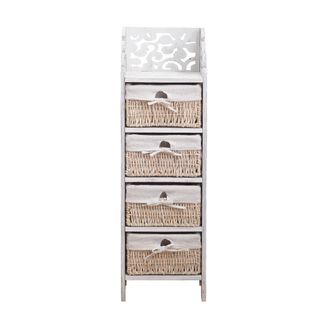 Mobili Rebecca Mobili Rebecca - Rebecca Mobili Cajonera 4 Cajones Madera Mimbre Blanco Rustico 98x29x22