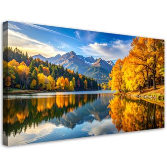 Feeby Cuadro Sobre Lienzo, Paisaje Oto&ntilde;al Lago Monta&ntilde;as Naturaleza, 120x60