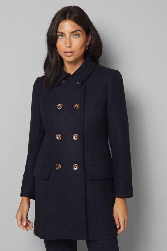 Womens Petite Double Breasted Pea Coat - Navy - Size 16 UK