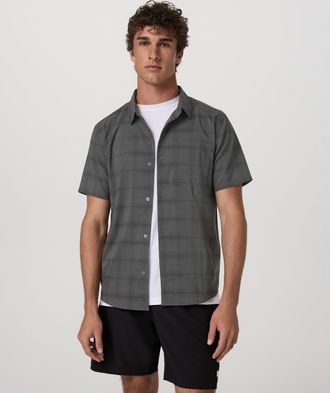 Vuori Clothing Short Sleeve Plaid Button Down Shirt | Dark Pewter | Medium