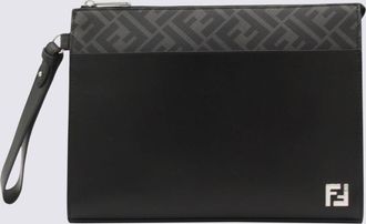 Fendi Grey And Black Leather Pouches