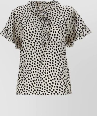 Chlo&eacute; ruffled collar polka dot short sleeve top