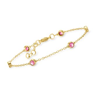 RS Pure by Ross-Simons Bezel-Set Lab-Grown Pink Sapphire Station Bracelet in 18kt Gold Over Sterling