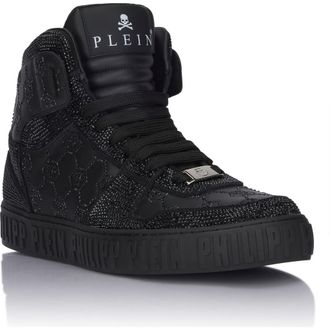Philipp Plein High Top Sneakers Carson Monogram Strass Unisex in Black/black at Nordstrom, Size 42