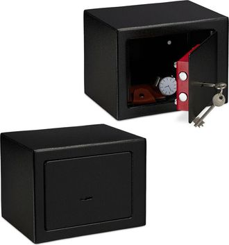 Relaxdays Relaxdays - 2 Cajas Fuertes Peque&ntilde;as, Mini Safe Con Llaves, Para Paredes O Armarios, Acero, 17 X 23 X 17 Cm, Negro