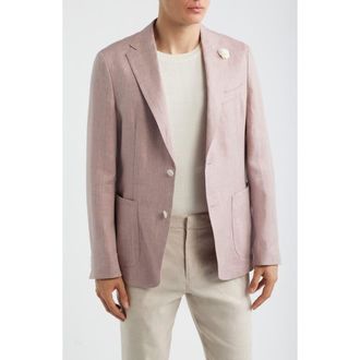 BOSS Hanry Slim Fit Pink M&eacute;lange Linen Blend Sport Coat in Light/Pastel Pink at Nordstrom, Size 44 Regular
