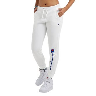 Champion Womens, Powerblend, Fleece Joggers, Comfortable Pants, 29 (Plus, White Script, Large