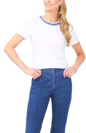 CeCe by Cynthia Steffe Denim Trim T-Shirt in Ultra White at Nordstrom, Size Medium