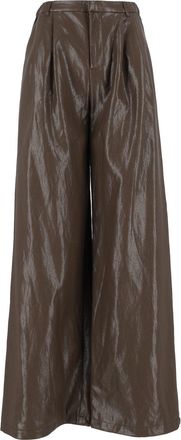 Eleh Brown Glossy High-Waist Wide-Leg Pants