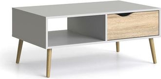 Dmora Mesa De Centro Dmora, Color Blanco Y Roble, 98,7 X 43,3 X 60,2 Cm, Con Embalaje Reforzado