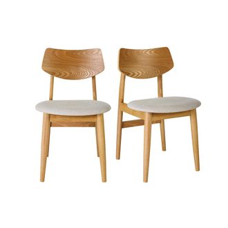 Miliboo Sillas Escandinavas De Madera Clara Y Tela Efecto Terciopelo Texturizado Beige (juego De 2) Elion