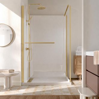 Aurlane Cabina Ducha Italiana 120x90 Oro Cepillado Y Plato Bajo