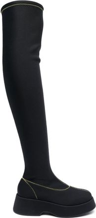 Ganni Retro Flatform above-knee boots - women - Rubber/Fabric/Fabric - 39 - Black