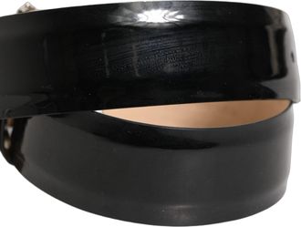 Dolce & Gabbana Womens Black Leather Crystal Metal Buckle Belt Gold Calf