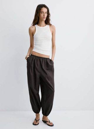 Mango Pantaloni cotone harem cioccolato - Donna - 36 - MANGO