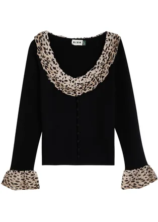 Rixo Rixo Laurel Leopard-trimmed Wool Cardigan - Black - 18 (UK18 /xxl)
