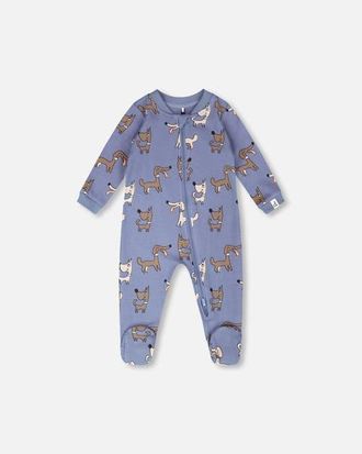 Deux par Deux Organic Cotton One-Piece Dog Print Pyjama in Blue Printed Dogs at Nordstrom, Size 24M