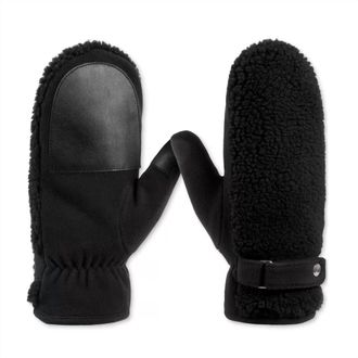 Isotoner Womens Signature Fleece Lined Smart-Touch Berber Mittens In Black