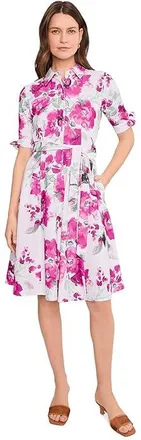 Calvin Klein Short Sleeve Scuba Crepe Self Tie Floral Shirt Dress Womens Dress Rose : 14, Polyester/Spandex