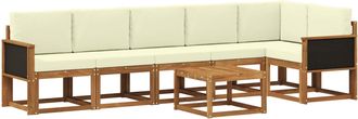 vidaXL Conjunto De Sof&aacute;s De Exterior 7 Uds. Natural Y Crema Poli&eacute;ster Vidaxl