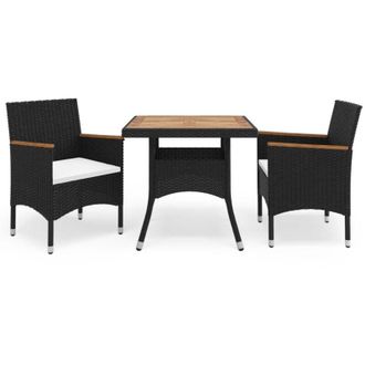 vidaXL Muebles De Jard&iacute;n 3 Piezas Rat&aacute;n Sint&eacute;tico Negro Y Acacia Vidaxl